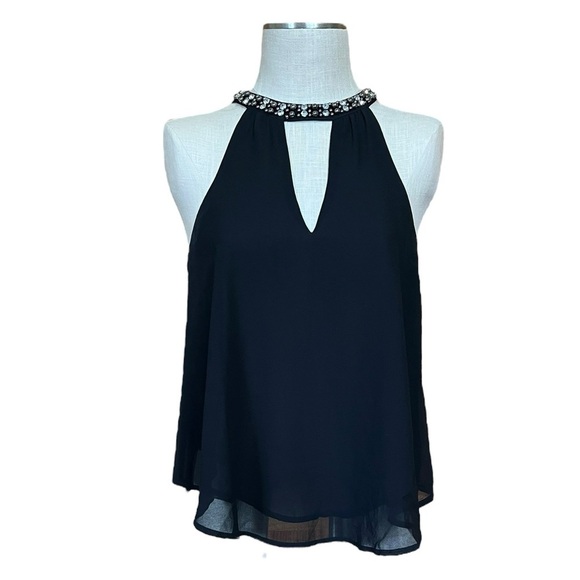Lush Medium Black Sheer Halter Top Choker Beaded Glam - Picture 2 of 8